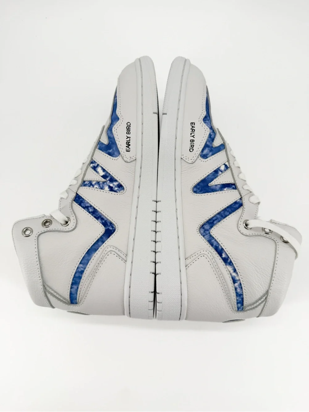 Drifts Early Bird High Top Leather Sneakers White Blue Men 9.5 / Women 11 NEW